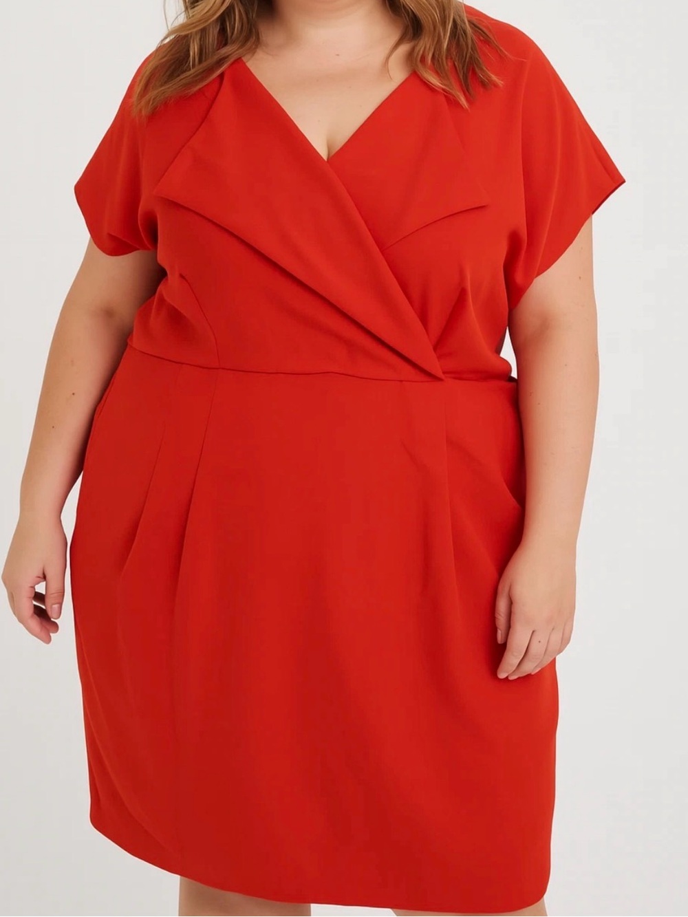 Eloquii Womens Dress 28 Red Sheath Short Sleeve Foldaway Collar Career Cocktail